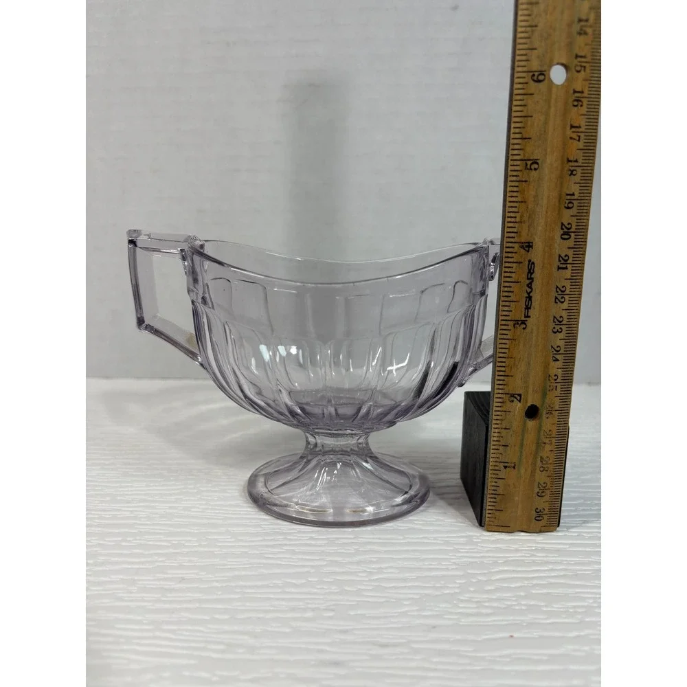 Vintage Light Amethyst Purple Pressed Glass Pedestal Sugar Bowl Scalloped S0182